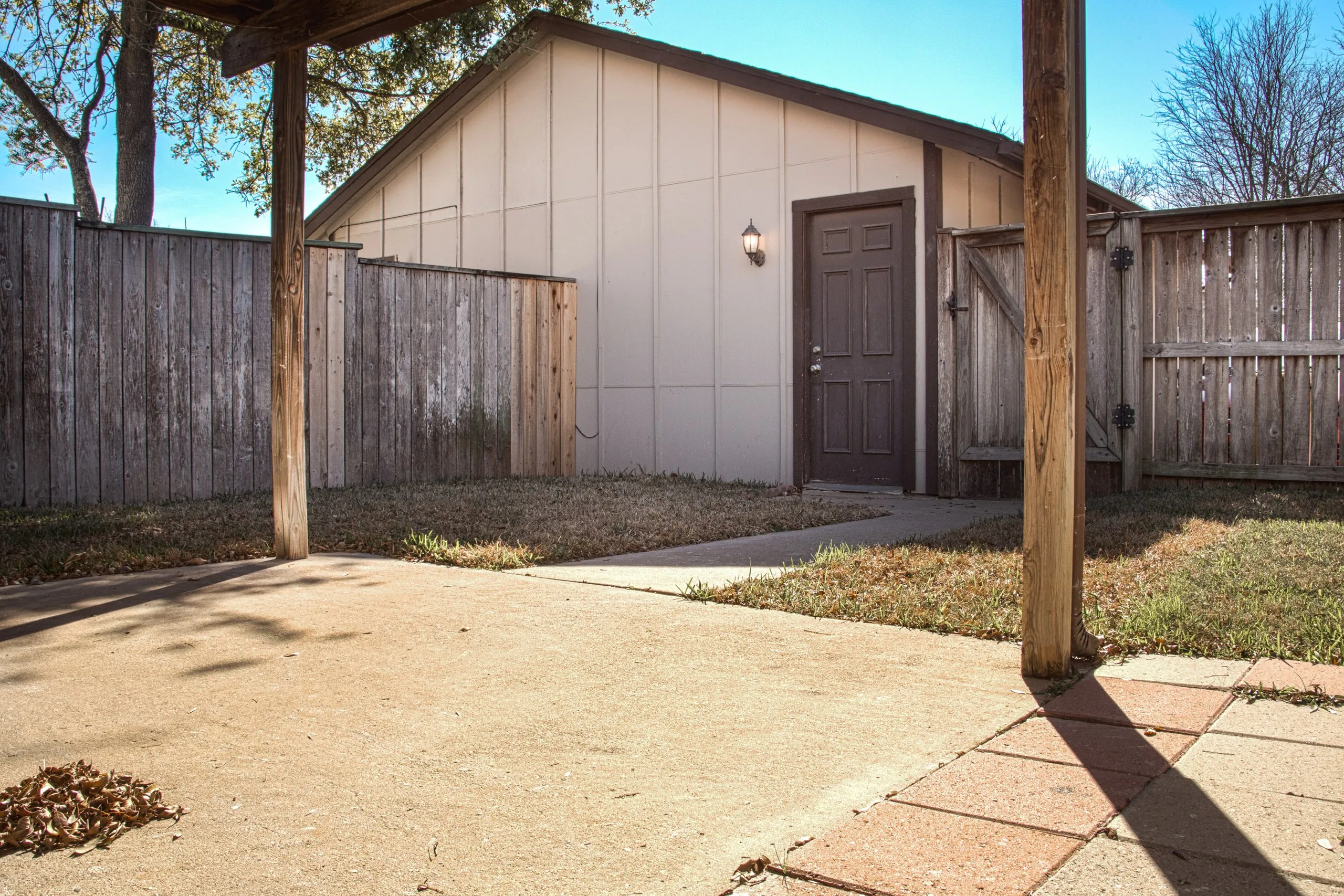 Private fenced backyard
